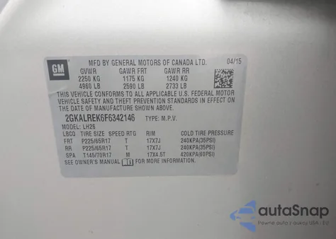 2015 GMC Terrain Sle-2 from USA, damaged, VIN 2GKALREK6F6342146